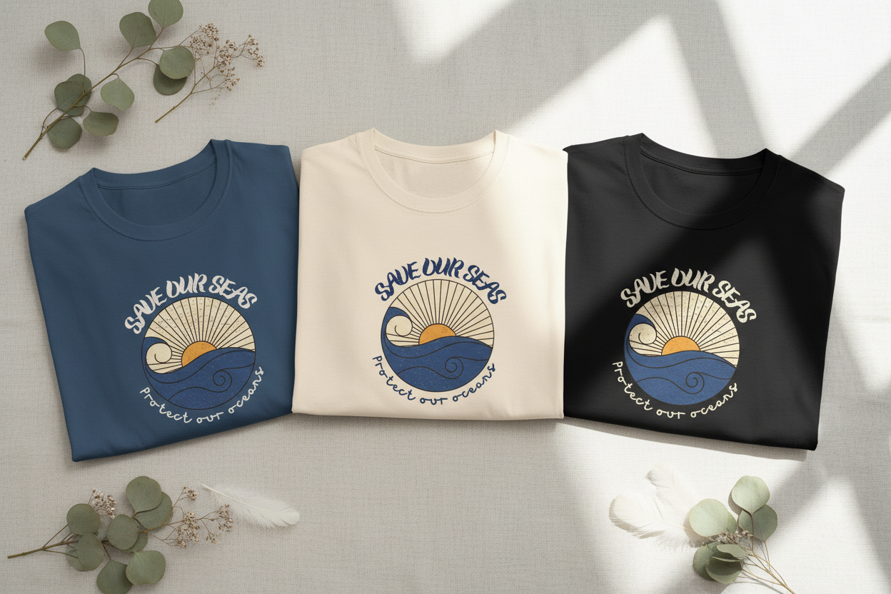 Three Tees Side by Side on Linen