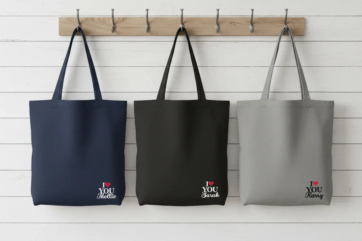 Personalised 'I Love You' Tote Bag | Custom Name Cotton Gift Tote - Alley Crafters