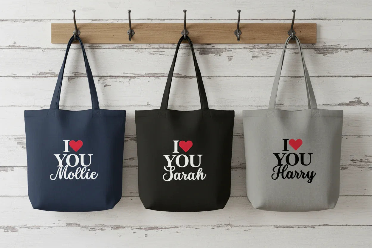 Personalised 'I Love You' Tote Bag | Custom Name Cotton Gift Tote - Alley Crafters
