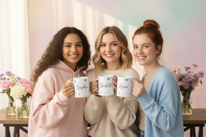 Three Women Holding Butterfly Mugs
