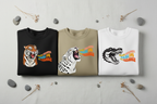 3-pack sweatshirts: black tiger, beige leopard, white crocodile designs.