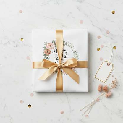 Tissue Wrap Gold Ribbon — Happy 21st Olivia