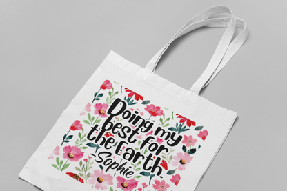 Personalised Floral Tote Bag | Custom Name & Message | Eco-Friendly Canvas Gift