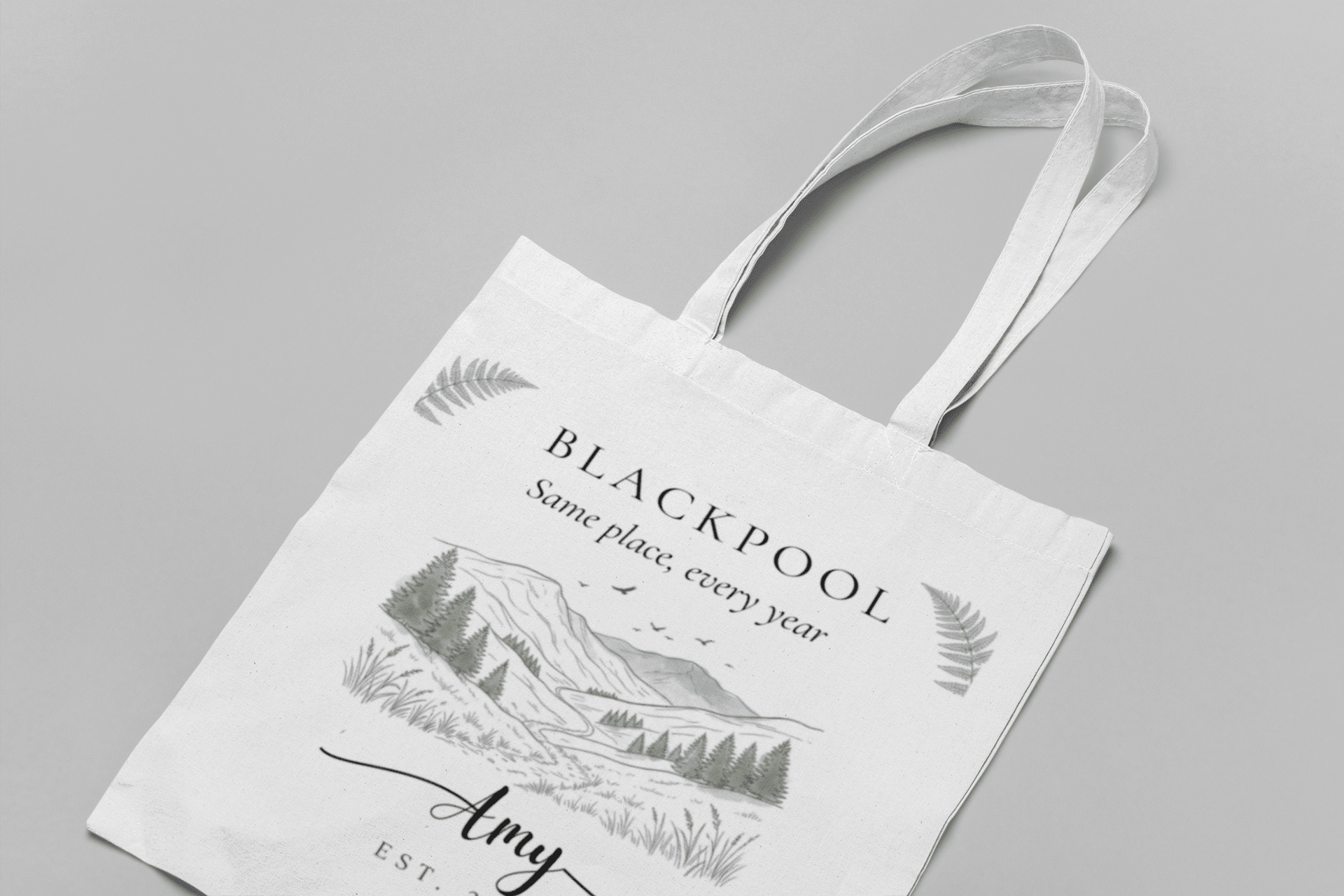 Personalised Mountain Tote Bag — Custom Location, Name & Date | Scenic Illustration - AlleyCrafters
