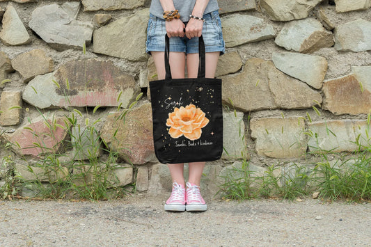 Personalised Floral Tote Bag with Custom Name – Elegant Flower Design - Alley Crafters