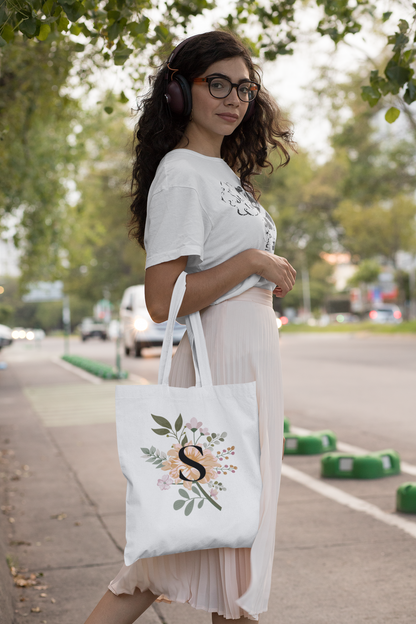 Floral Initial Tote Bag