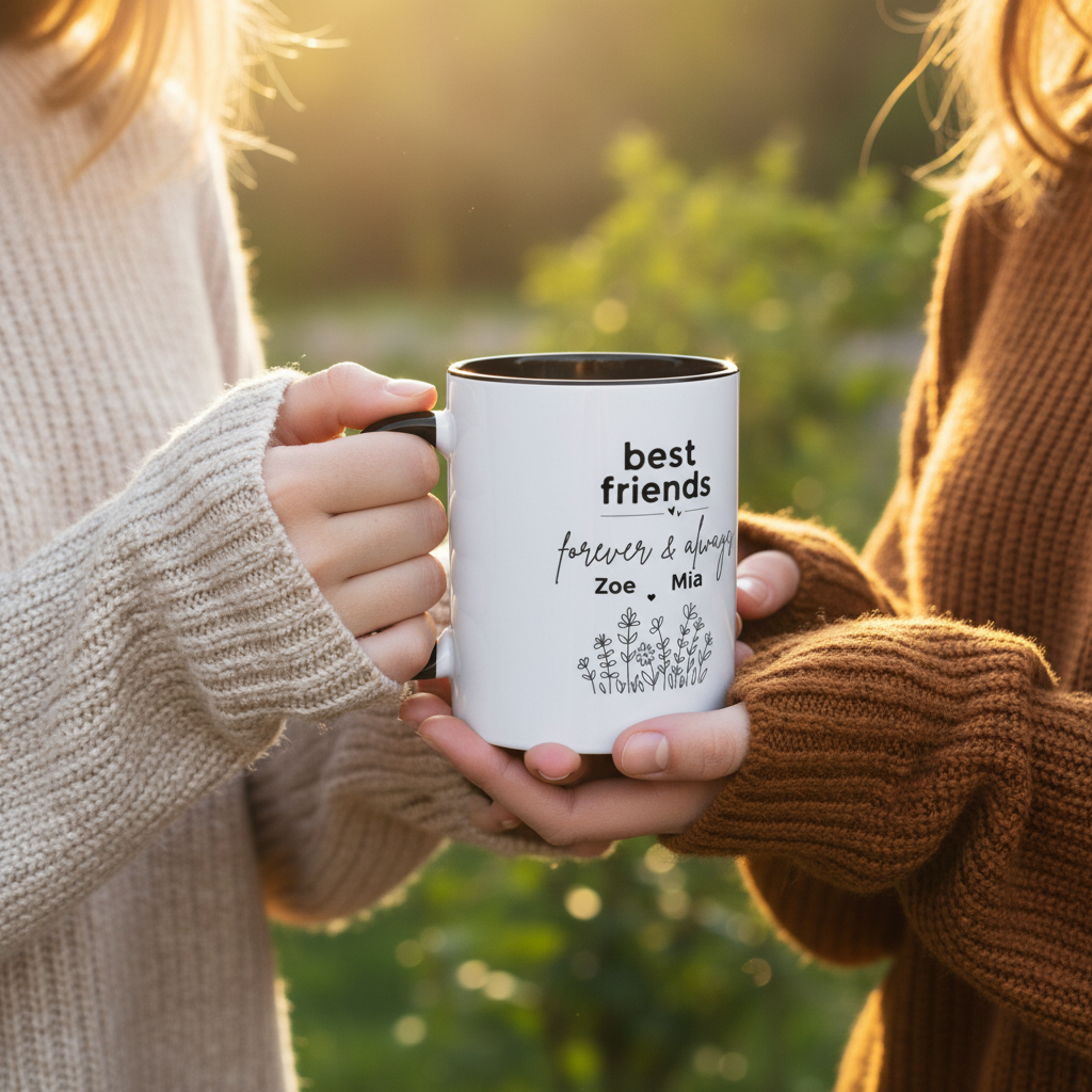 Two hands holding mug