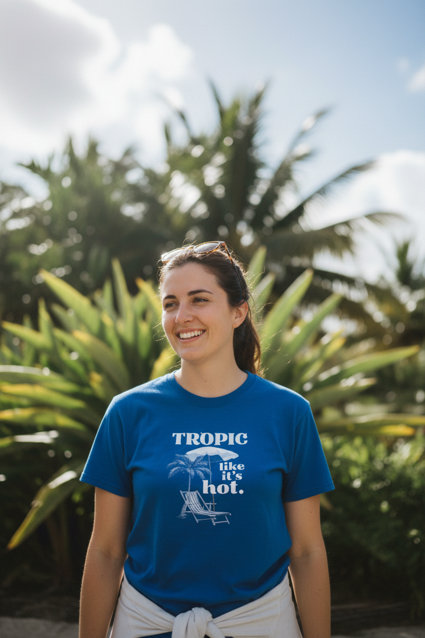 UGC Blue Tee Tropical Setting