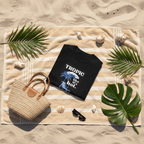Black crew-neck T-shirt with 'Tropic like it's hot' palm chair graphic
