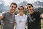 Crewneck nature graphic T-shirts: grey, white, and black