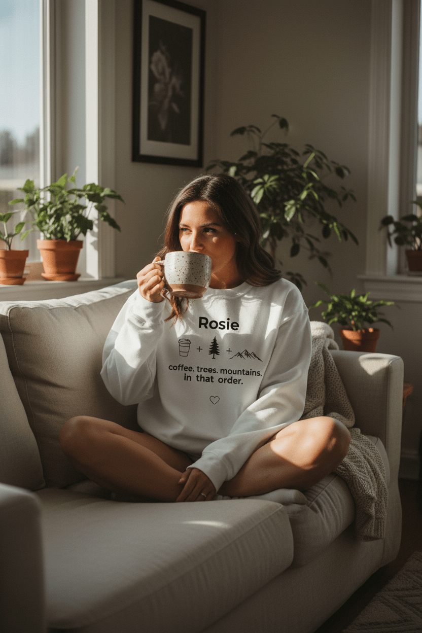Personalized crewneck sweatshirt, arctic white, 'Rosie' front print