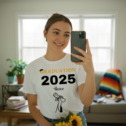 UGC selfie style graduation t-shirt