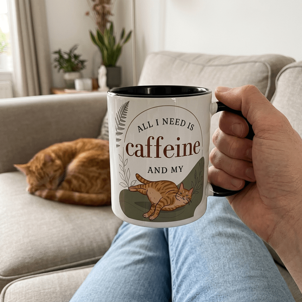 Personalised Cat Photo Mug – All I Need Is Caffeine and My Cat - #AlleyCrafters