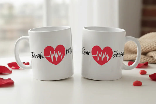 Personalised Heartbeat Mug | Custom Names Valentine's Day Gift - Alley Crafters