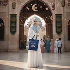 Navy blue cotton tote bag with handles and “Marium’s eid treats” print.