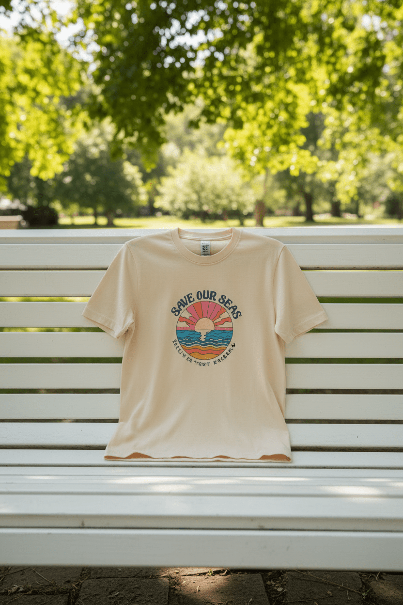 Save Our Seas T-Shirt | Retro Sunset Ocean Conservation Tee UK - AlleyCrafters