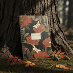 Weathered tree bark with autumn foliage