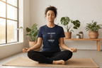 Navy motivational t-shirt with minimal plant graphic and progress text