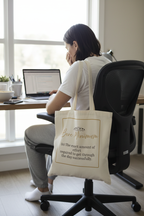 White Bare Minimum tote at desk