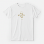White personalized t-shirt with gold “best grandma ever” graphic on the front