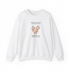 White crewneck sweatshirt with floral heart graphic and Brighton text