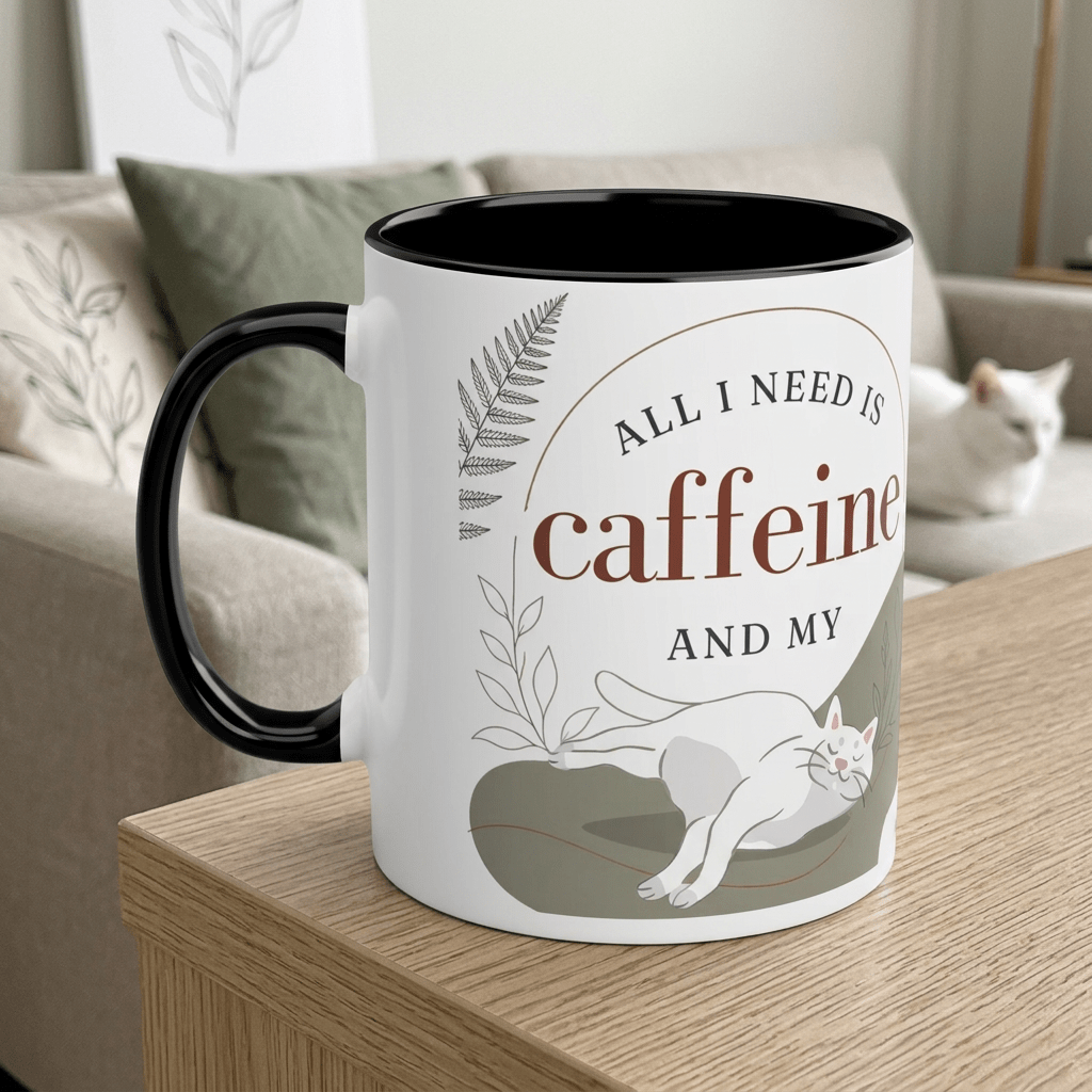 Personalised Cat Photo Mug – All I Need Is Caffeine and My Cat - #AlleyCrafters
