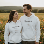 Couples hoodie, white with 'Married AF' front print and kangaroo pocket