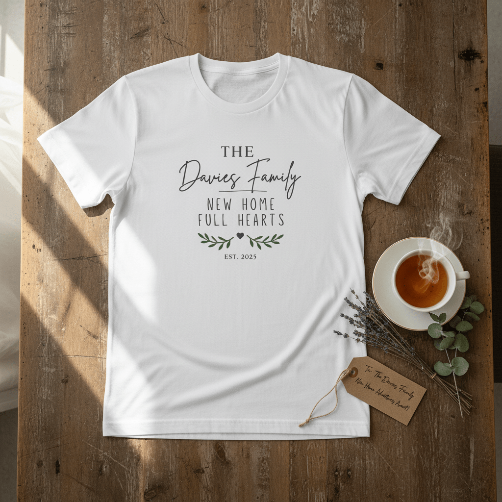 Personalised 'The [Name] Family' New Home T-Shirt | Housewarming Gift - AlleyCrafters