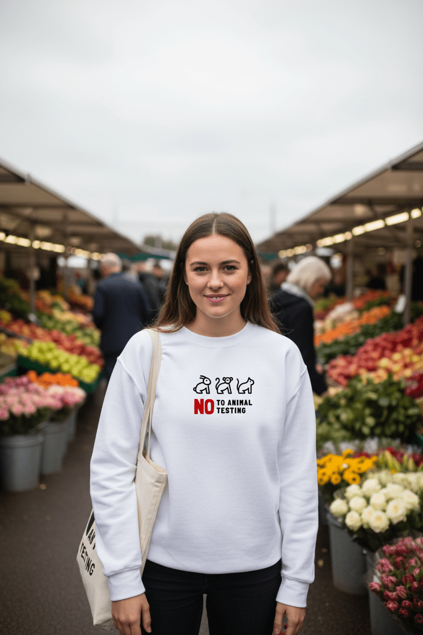 No to Animal Testing Sweatshirt | Cruelty-Free Statement Jumper - AlleyCrafters