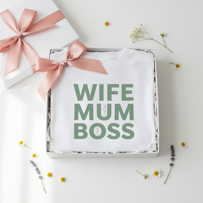 White Gift Box — Blush Bow — Wife Mum Boss