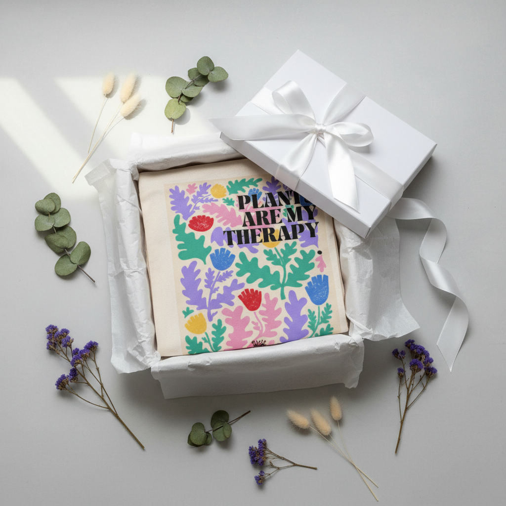 White gift box flat lay