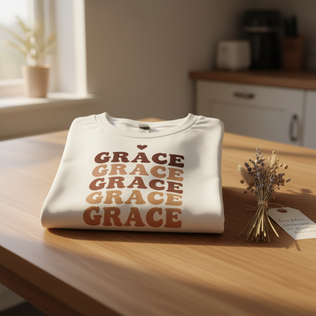 Light T-shirt with stacked ombre “GRACE” graphic text