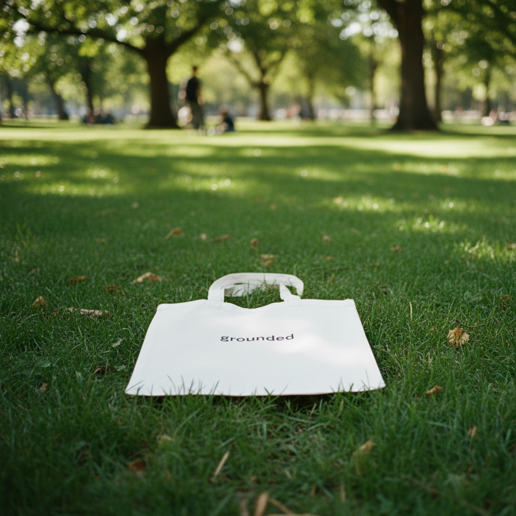 White grounded tote on grass