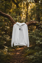 White lion graphic hoodie with drawstring hood and front pocket, “stay humble” logo print
