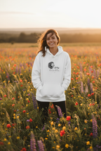 White lion graphic hoodie with drawstring hood and front kangaroo pocket, “stay humble” print