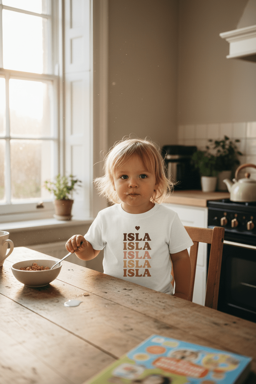 Kids' Personalised Retro Name Stack Tee | Custom Name T-Shirt - AlleyCrafters