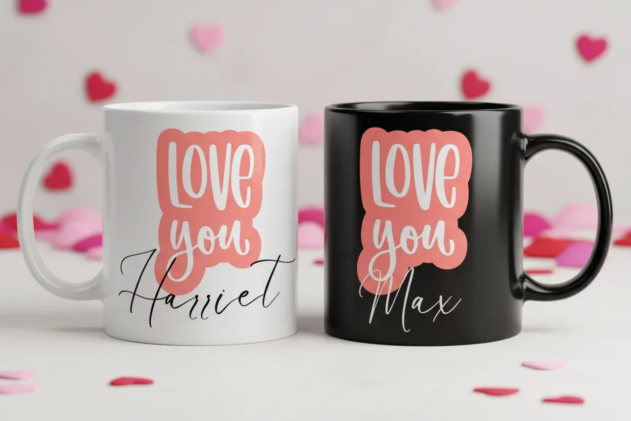 White personalised mug with 'Love you' and name Harriet