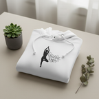 White pullover hoodie with drawstring hood and dancer silhouette inspirational graphic
