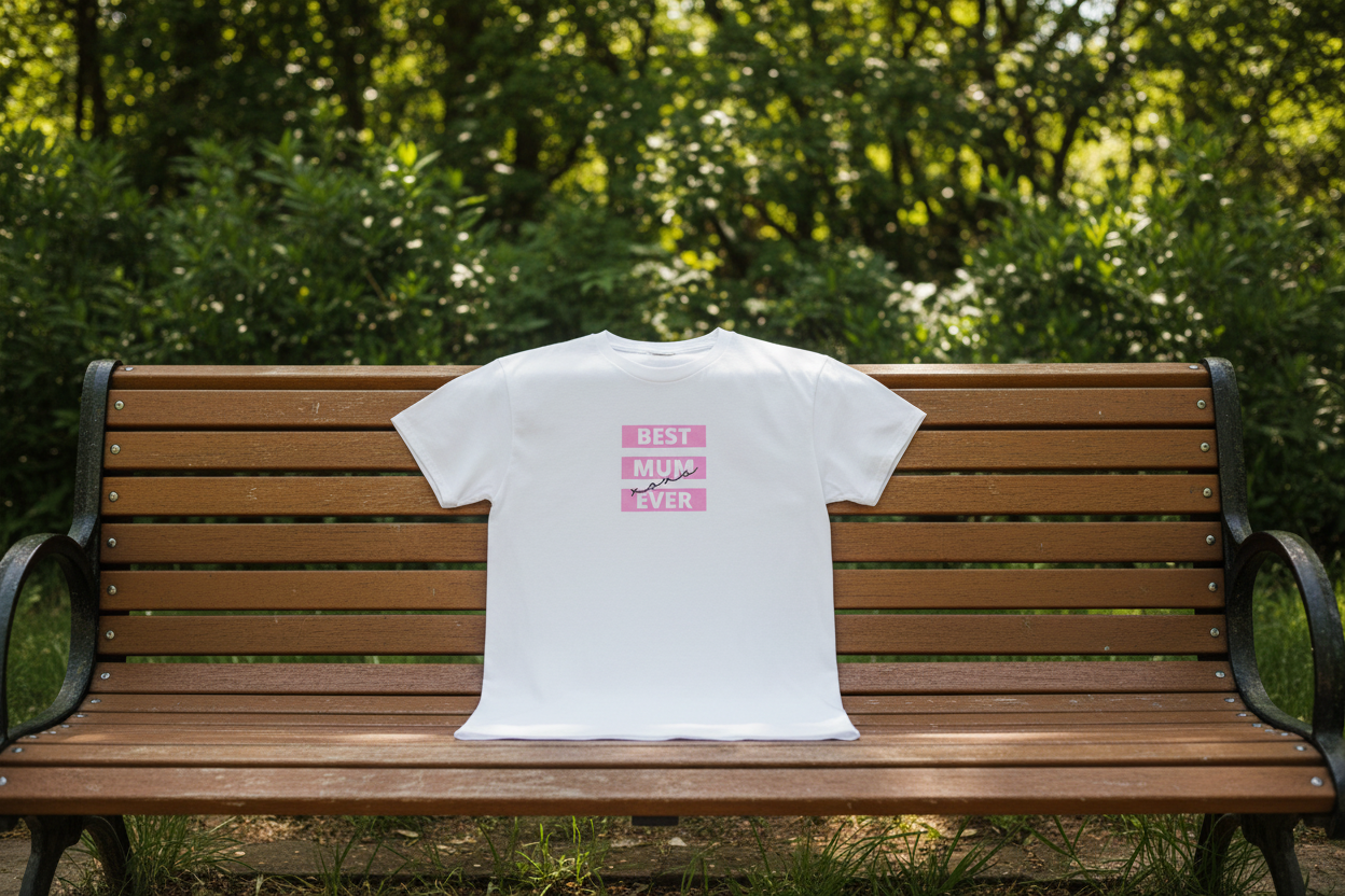 White T-Shirt on Park Bench