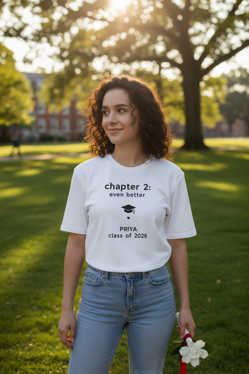 White tee — Priya campus path