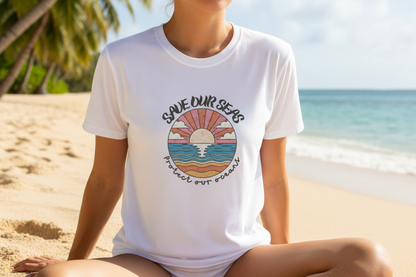 White Tee Sitting on Tropical Beach