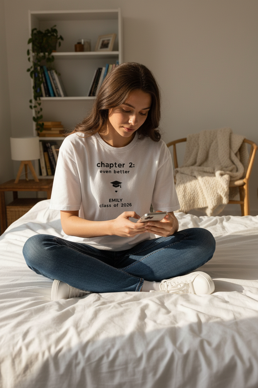 White tee UGC — bedroom