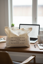 White Tired tote at desk