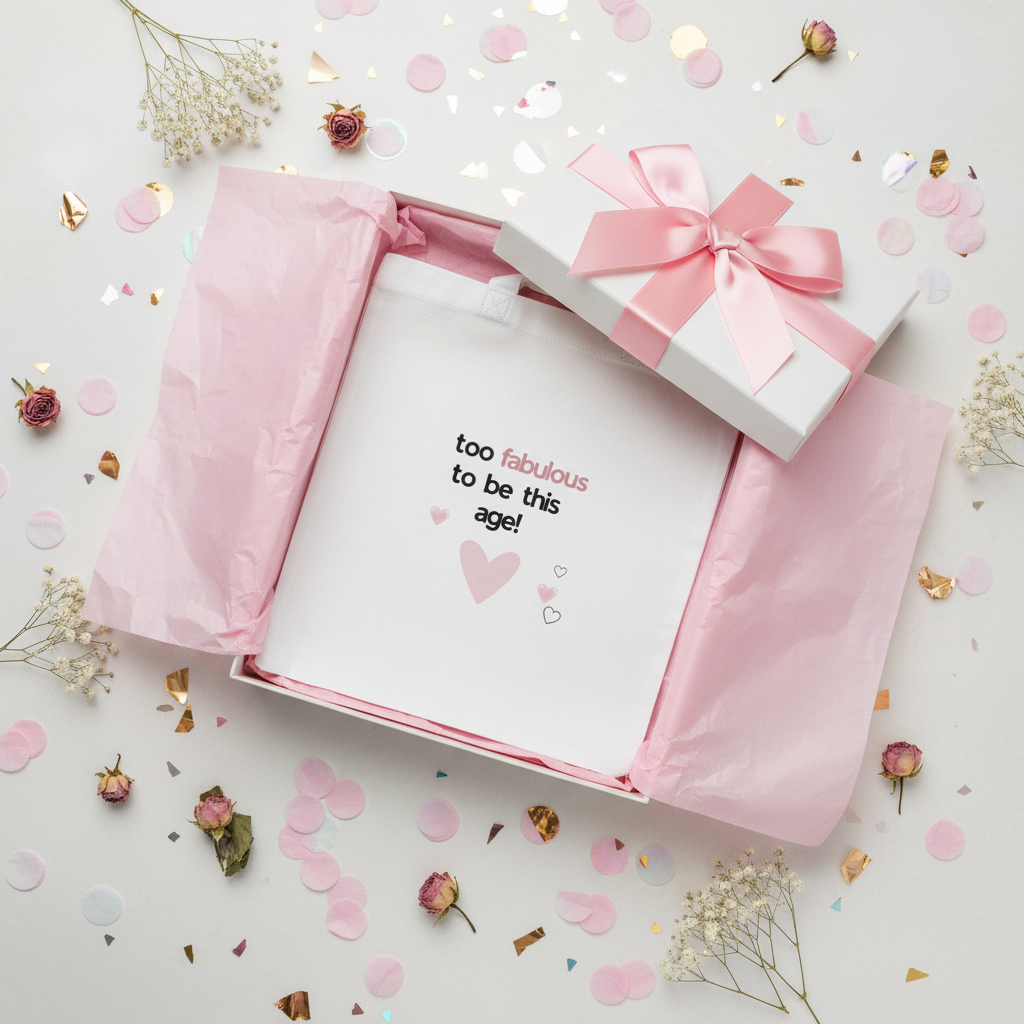 White tote flat lay - gift box tissue paper