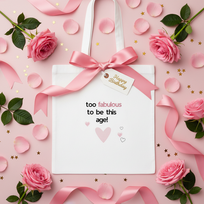 White tote flat lay - satin ribbon gift tag