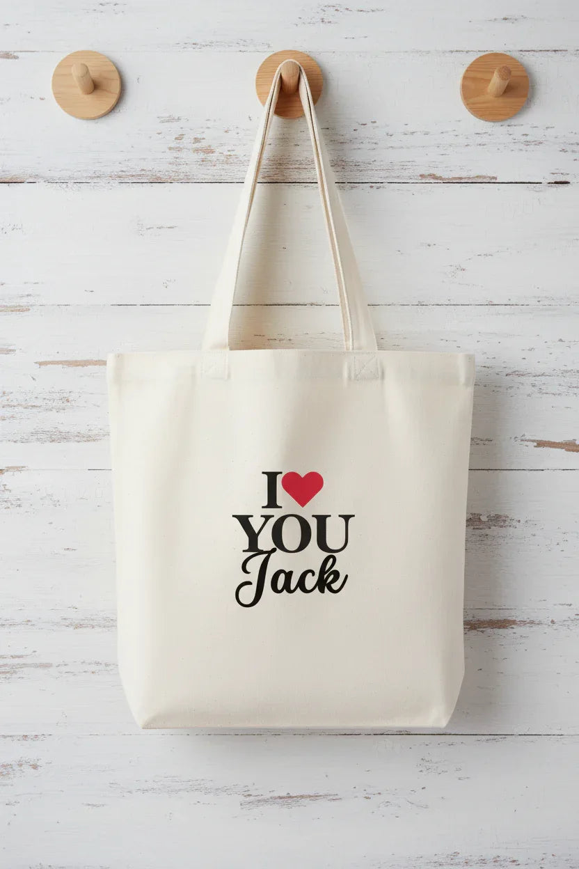 Personalised 'I Love You' Tote Bag | Custom Name Cotton Gift Tote - Alley Crafters
