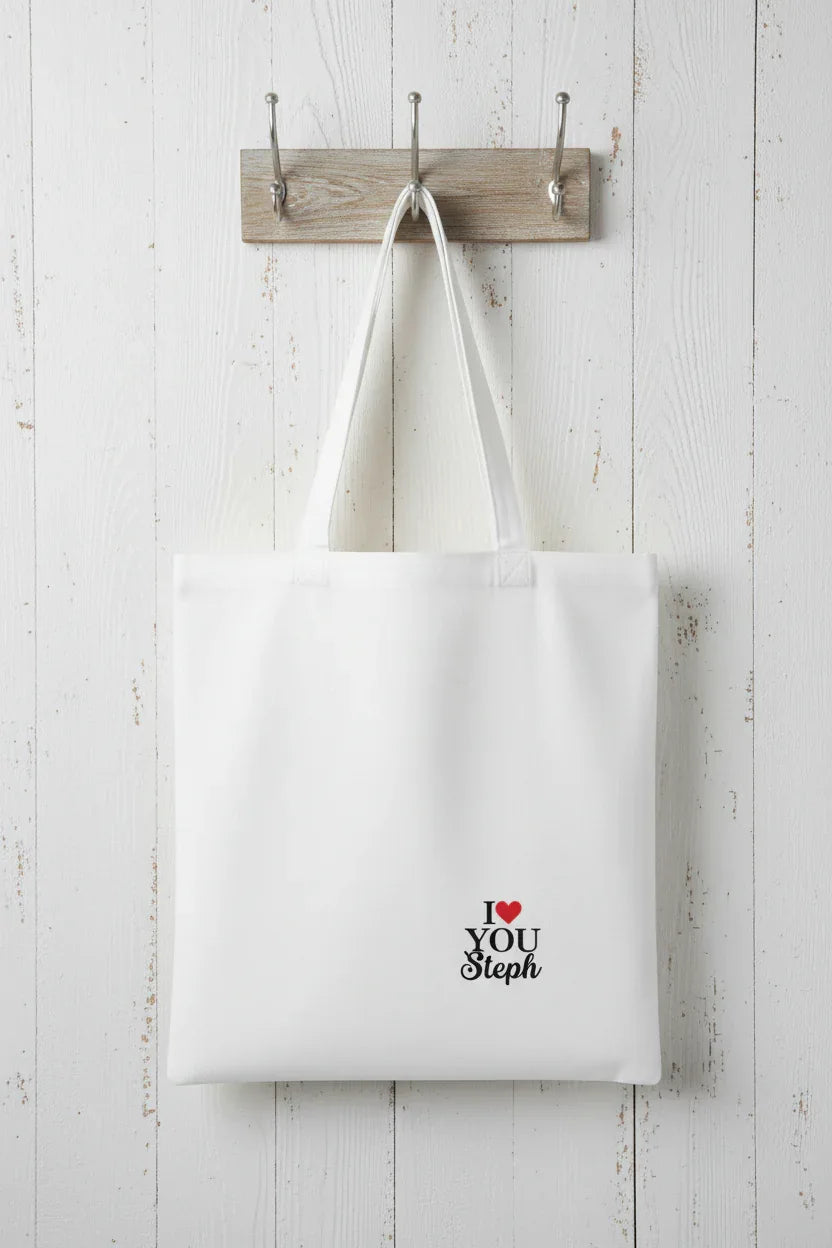 Personalised 'I Love You' Tote Bag | Custom Name Cotton Gift Tote - Alley Crafters