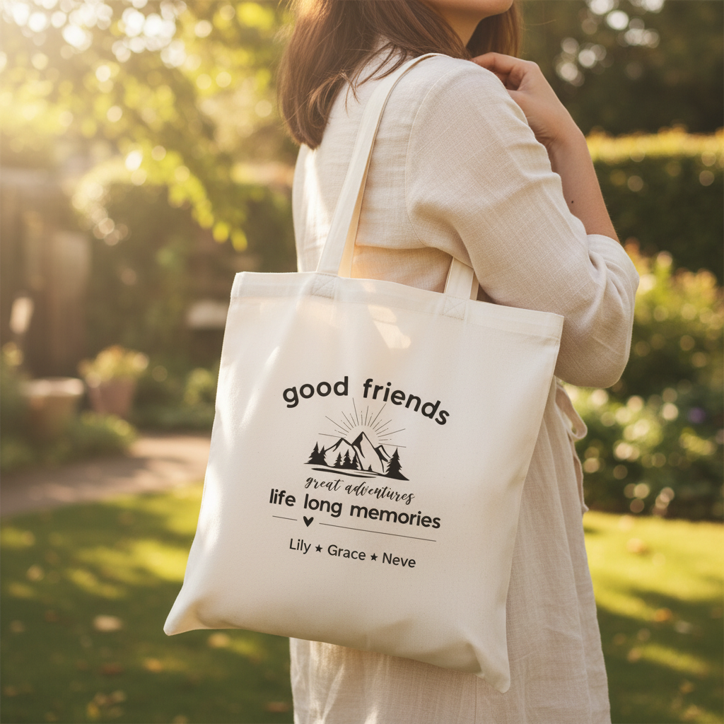 White tote over shoulder