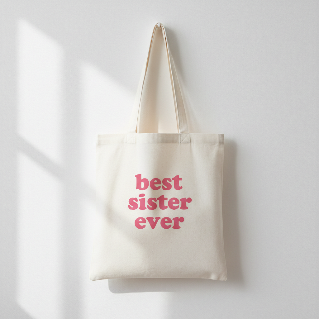 White tote with just best sister ever text
