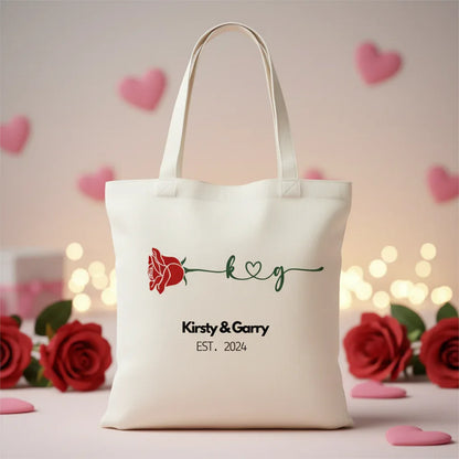 Personalised Red Rose Tote Bag | Custom Names & Date | Valentine's Gift - Alley Crafters